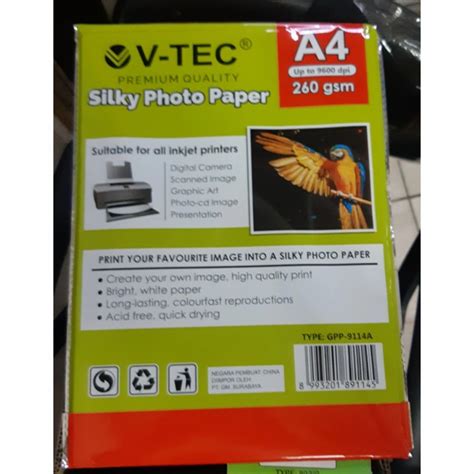 Jual Kertas Foto Silky Photo Paper Kertas Silky A4 260gsm V Tec