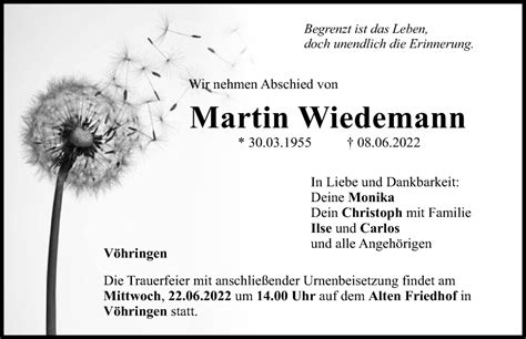 Traueranzeigen Von Martin Wiedemann Augsburger Allgemeine Zeitung