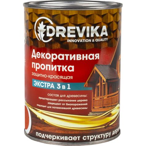 Декоративная пропитка Drevika экстра 3 в 1 красное дерево, 0.8 л 255384 ...
