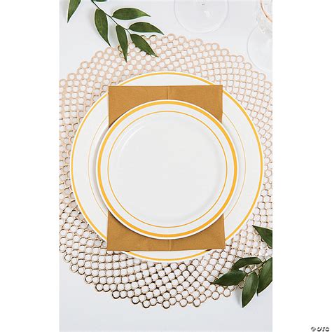 White Plastic Dinner Plates With Gold Trim 25 Ct Oriental Trading