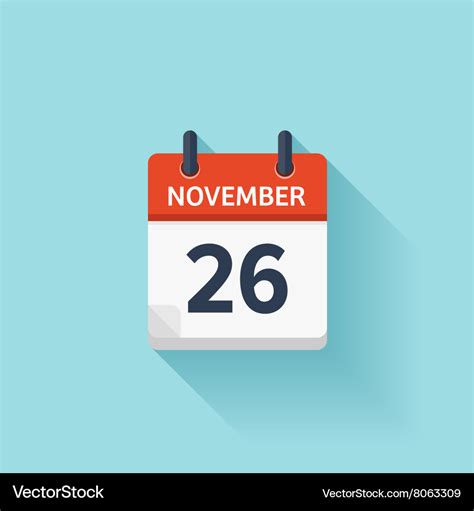 November 26 Flat Daily Calendar Icon Royalty Free Vector