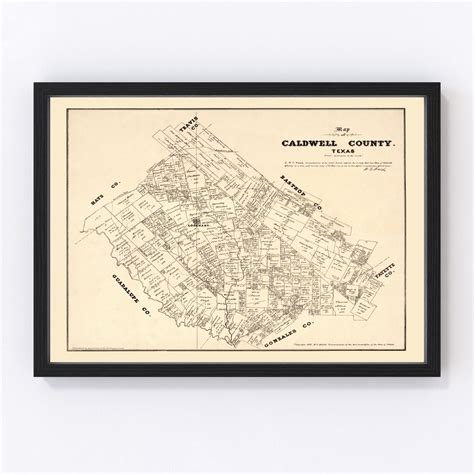 Vintage Map of Caldwell County, Texas 1880 by Ted's Vintage Art