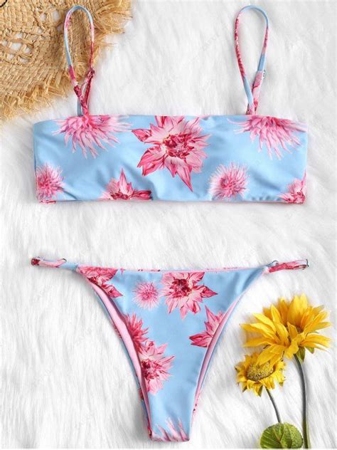 15 OFF 2020 Cami Floral Thong Bikini Swimwear In LIGHT SKY BLUE ZAFUL