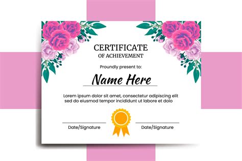 Course Certificate Template Rose Flower Graphic by Dender Studio ...