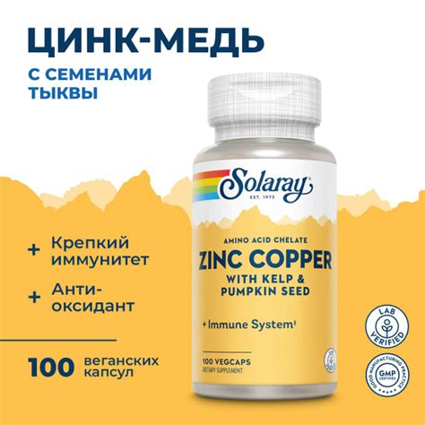 Цинк и медь 100 капсул с бурыми водорослями и тыквенными семечками ...