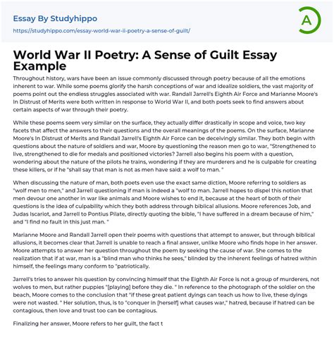 World War II Poetry A Sense Of Guilt Essay Example StudyHippo