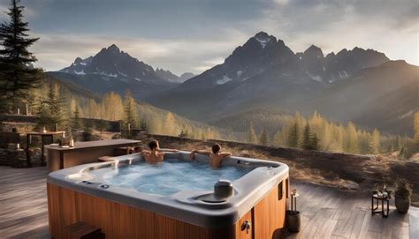 Premium Photo | A hot tub with a view of mountains and a mountain range