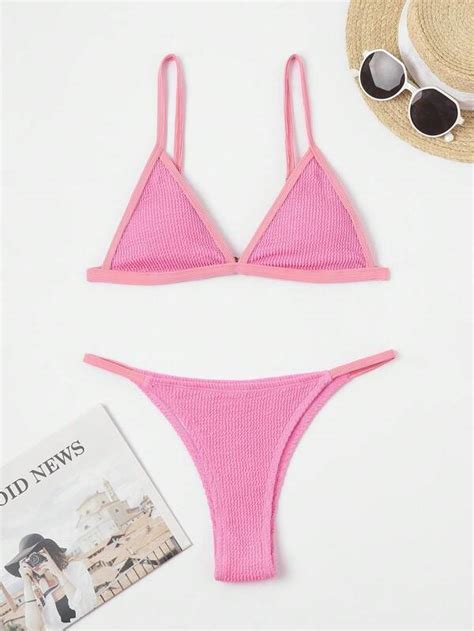 Contrast Binding Triangle Thong Bikini Swimsuit Shein Usa