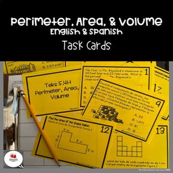 Spanish English Gr Math Teks H Perimeter Area Volume Task Cards