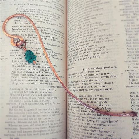 Hand Forged Copper Hook Bookmark With Turquoise Nugget Charm Shepherd S