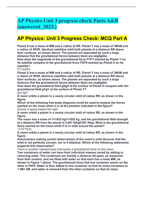 Ap Physics Unit Progress Check Parts A B Answered Ap