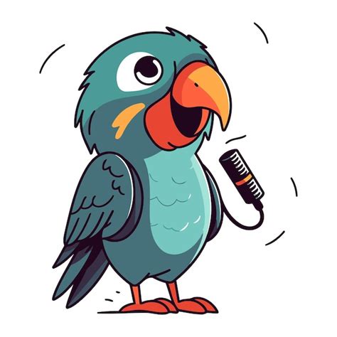 Un Mignon Perroquet De Dessin Animé Avec Un Microphone Illustration