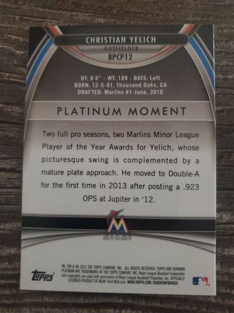 2013 BOWMAN PLATINUM PROSPECT CHRISTIAN YELICH BPP12 EBay