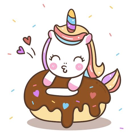 Cute Unicorn Vector Eating Donut Vector Premium Download