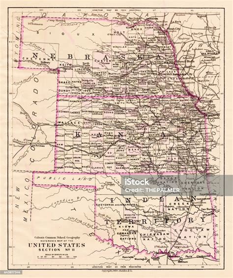 Kansas And Nebraska Map 1881 Stock Illustration - Download Image Now ...