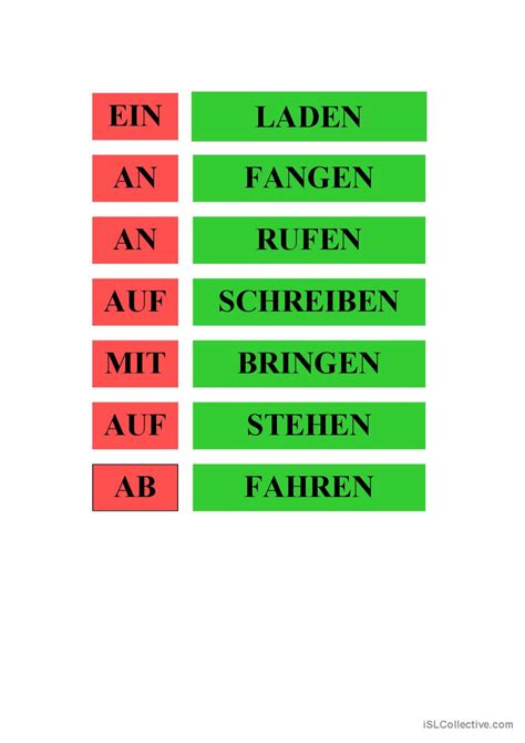 Trennbare Verbe Deutsch Daf Arbeitsbl Tter Pdf Doc