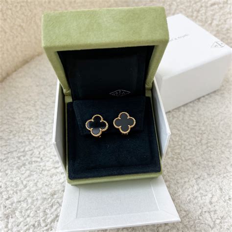 Van Cleef Arpels Vca Vintage Alhambra Ear Studs Yellow Gold Black