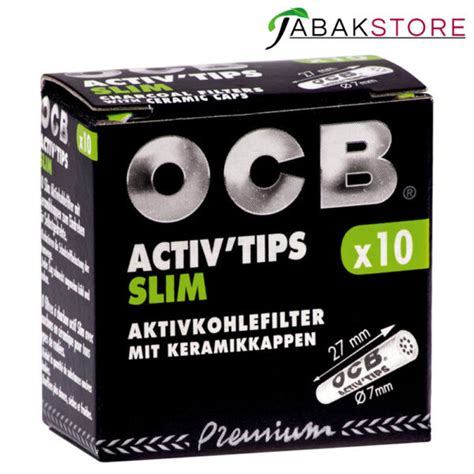 OCB Activ Tips 10x 27mm Aktivkohlefilter Gebleicht Slim Tabakstore