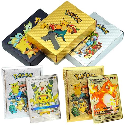 Paquet De Cartes Pokemon En Métal Étui Vmax Mew Gx Boîte Or Argent