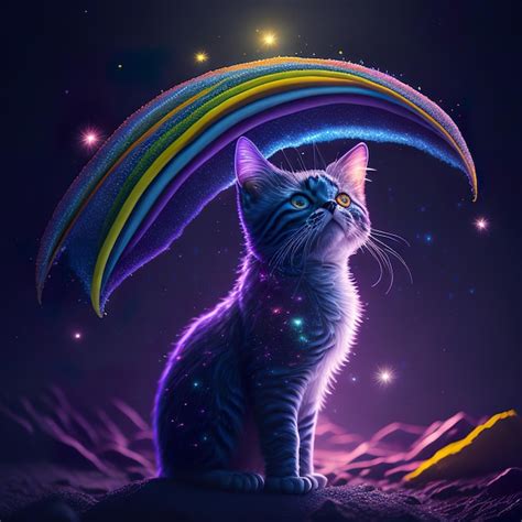 Premium AI Image | A drawing of a cat with a rainbow on it