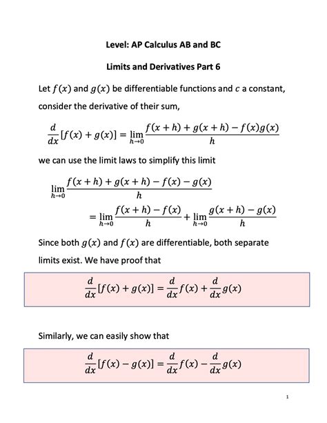 Ap Calculus Ab Bc Exam Limits And Derivatives 6 Ap Math Forbest Academy