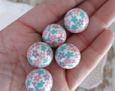 20mm Pink Aqua Flowers Bead Bubblegum 10ct Gumball Beads Wholesale