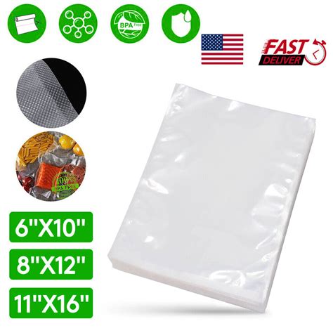 100 Packs Vacuum Sealer Bags 6x10 8x12 11x16 Embossed Food Saver