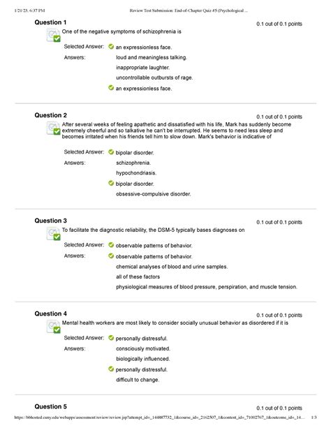 End Of Chapter Quiz Psychological Pm Review Test