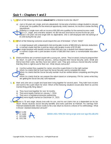 Quiz 1 Chapters 1 And 2 Copyright © 2024 The Income Tax School