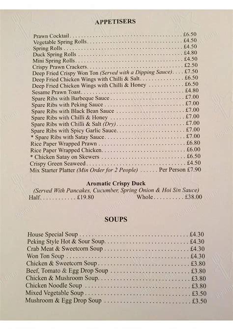 Menu At China Garden Restaurant Haddington