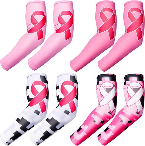 Geyoga 4 Pairs Breast Cancer Awareness Sleeves Pink Ribbon