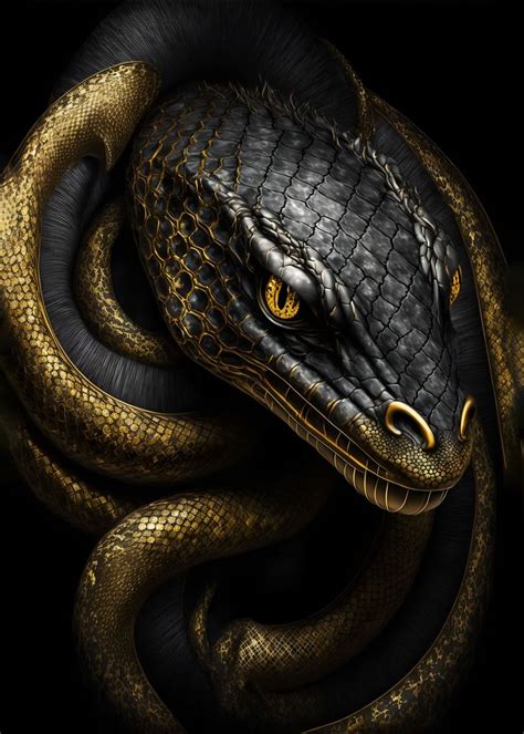 Black And Gold Snake Poster Picture Metal Print Paint By OhadOron