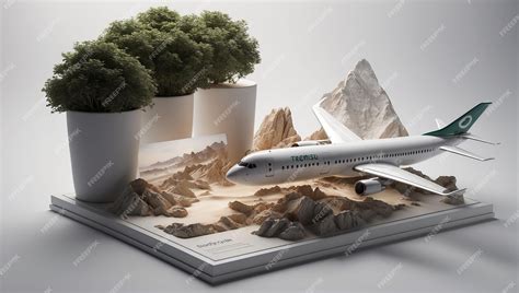 Premium Photo | A model airplane is on display with a mountain in the ...