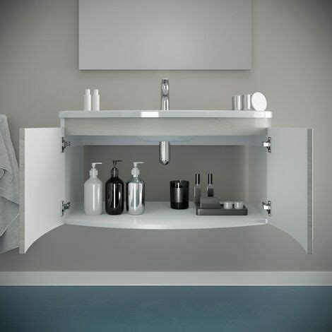 Mobile Bagno Curvo Sospeso 80Cm Bianco Con Ante Rovere Artico Garda