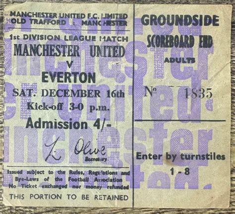 1967 68 ORIGINAL DIVISION ONE TICKET MANCHESTER UNITED V EVERTON