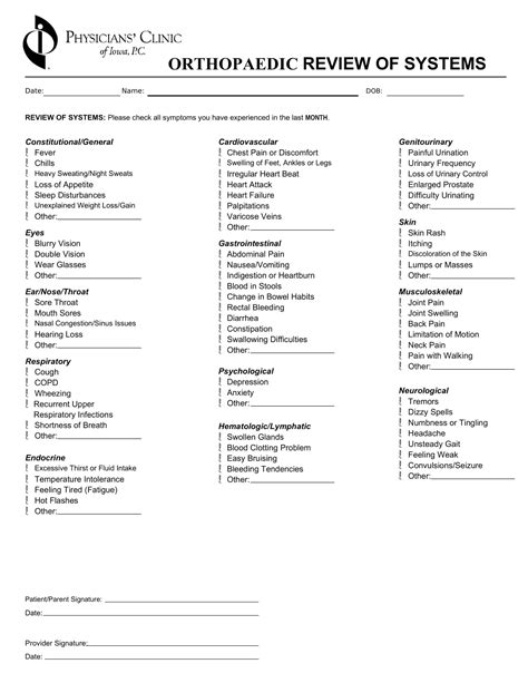 Free Printable Review Of Systems Templates Pdf Word