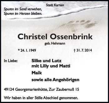 Traueranzeigen Von Christel Ossenbrink Noz Trauerportal