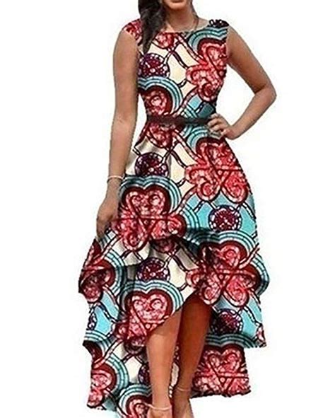 Womens African Dress Formal Prom Dashiki Print Sleeveless Peplum Fit