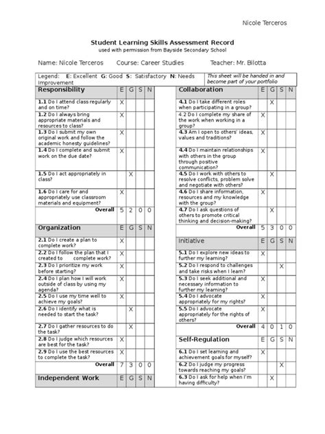 Learning Skills Assessment Record Educational Assessment Educational Psychology