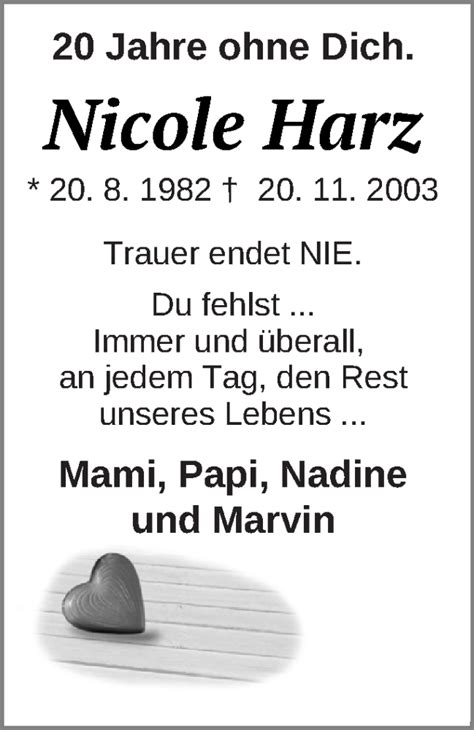 Traueranzeigen Von Nicole Harz Trauer Nordkurier