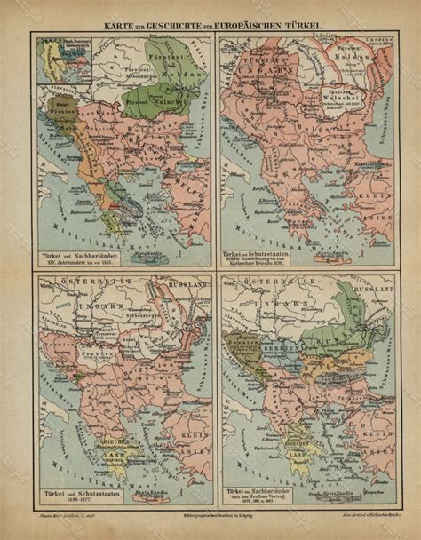 Map of the History of European Turkeyantique Original Map Print 1890 ...