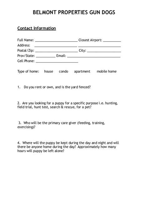 Fillable Online Belmont Properties Puppy Inquiry Form Fax Email