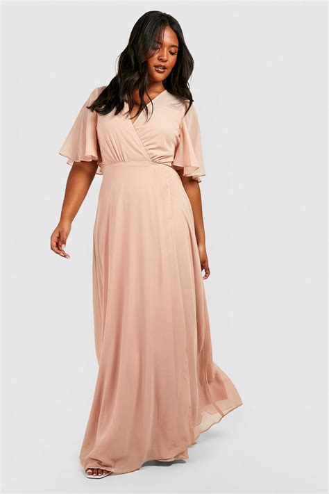 Womens Plus Angel Sleeve Wrap Bridesmaid Dress Boohoo Uk