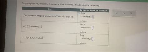 Solved For each given set, determine if the set is finite or | Chegg.com