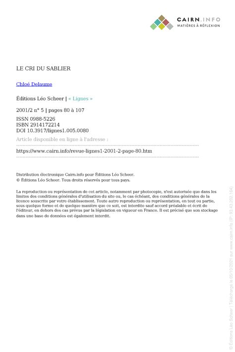 Testo Di Letteratura Delaume Cri Du Sablier Le Cri Du Sablier Chlo