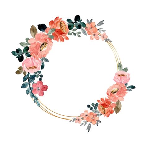 Couronne De Fleurs Aquarelle Avec Cadre Dor Vecteur Premium