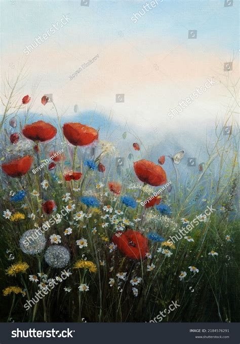 Original Oil Painting Opium Poppy Papaver Stock Illustration 2184576291 ...