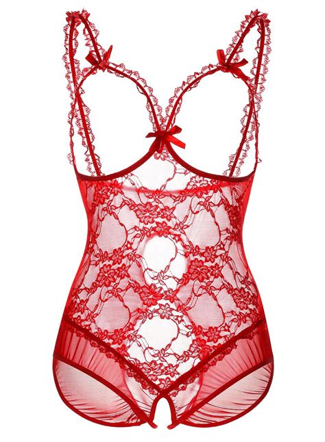 Plus Size Women Sexy Lingerie Lace Open Cup Crotchless One Piece Bodysuit Underwear Bodysuit