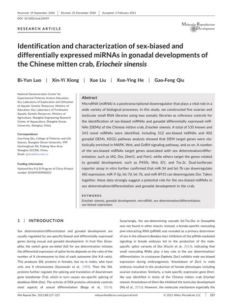 Pdf Identification And Characterization Of Sex‐biased And