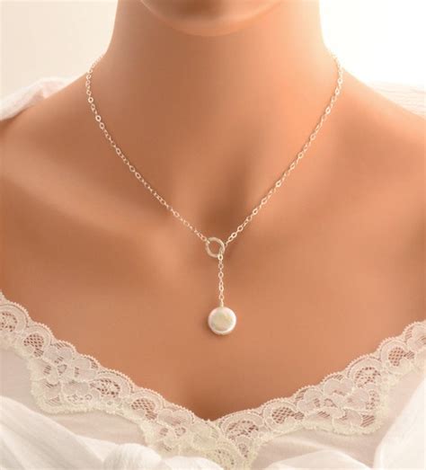 Lariat Necklace Top Quality Freshwater Coin Pearl Pearl Etsy